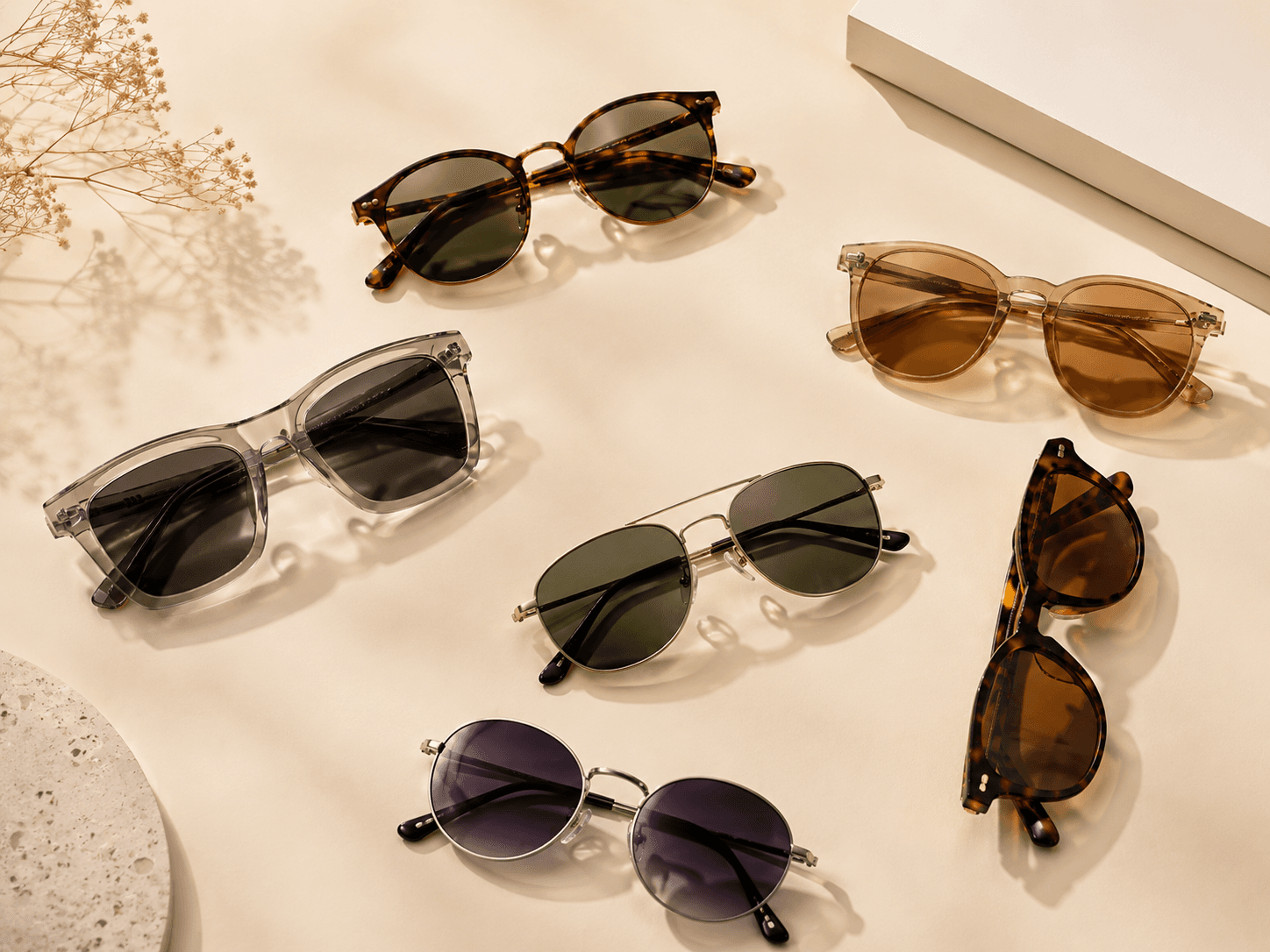 Branded sunglasses on display