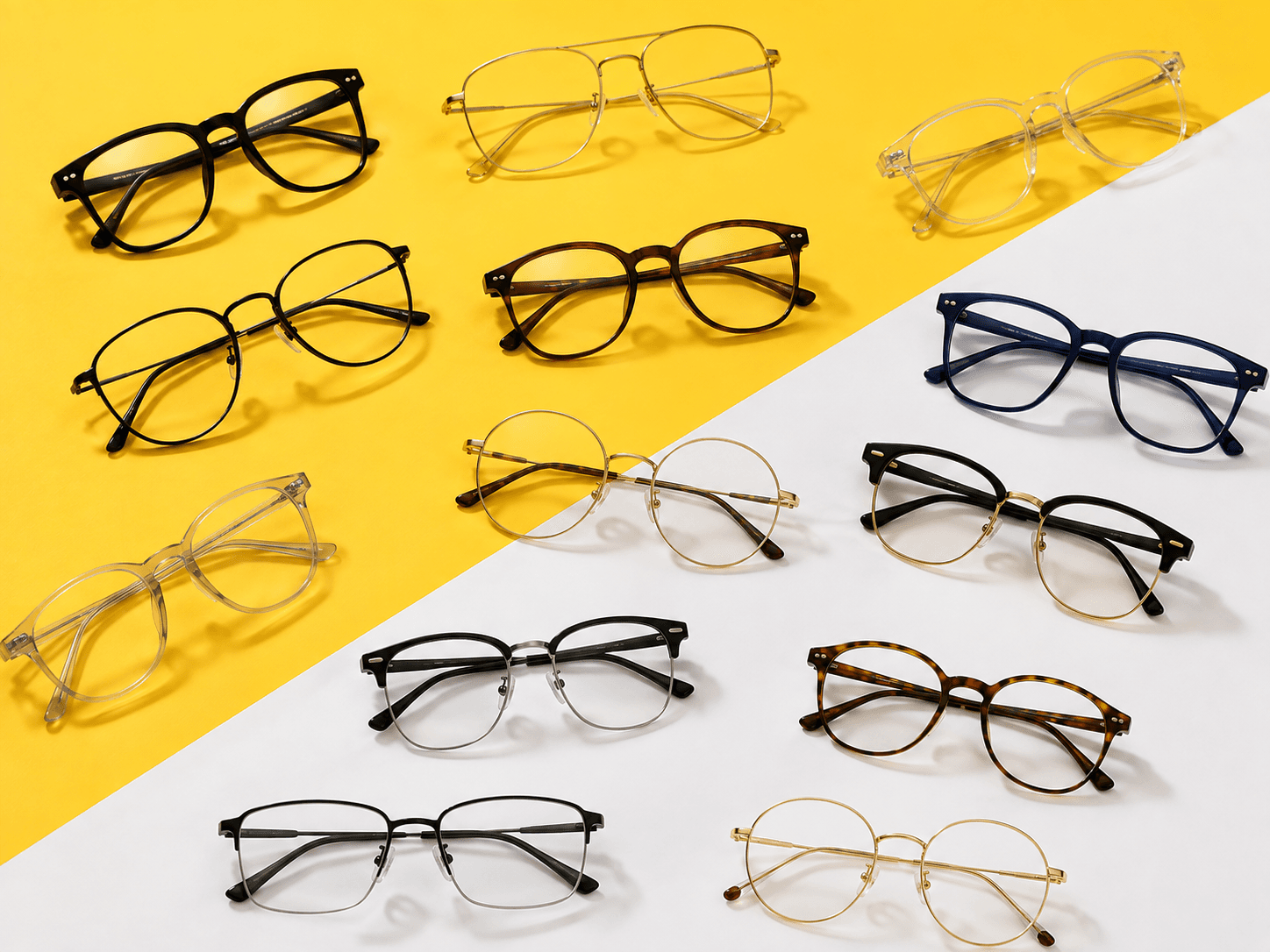 Premium spectacle frames on a display shelf